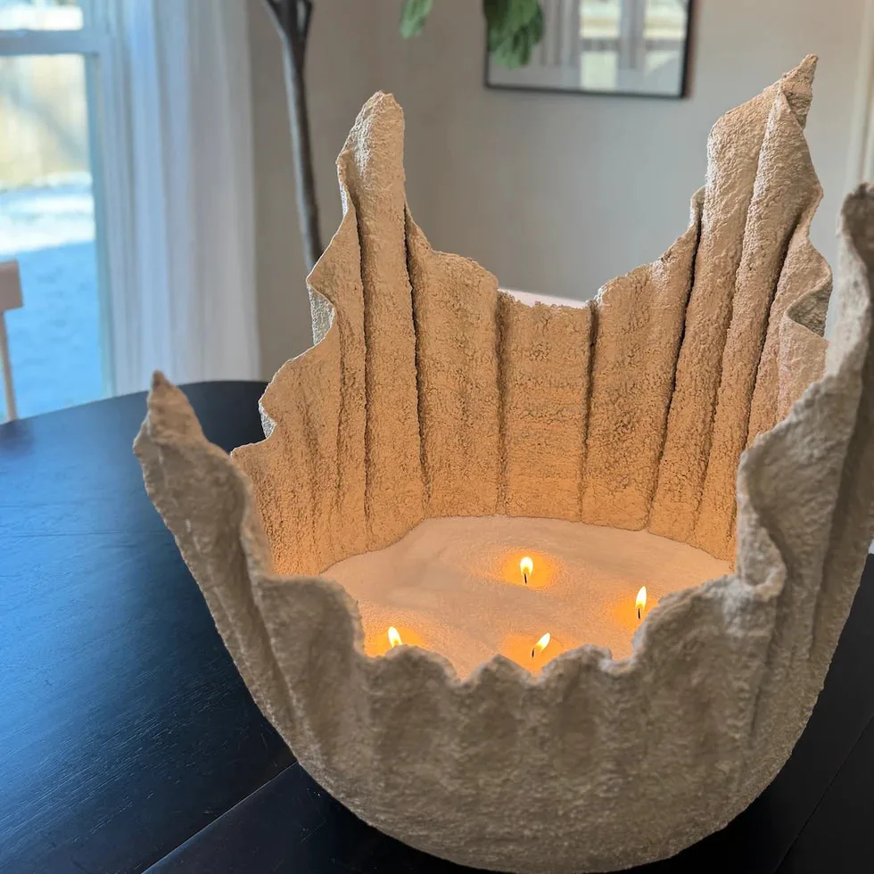 Sable Lumière, bougie en perles Aura Glow – vasque drapée
